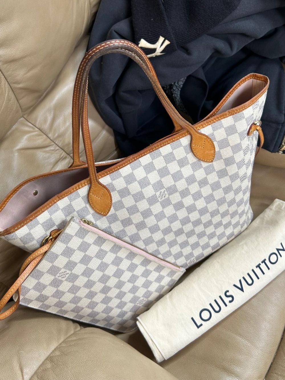 🩷FULL SET Louis Vuitton Neverfull mm Azur Ballerine🩷 - Picture 14 of 15